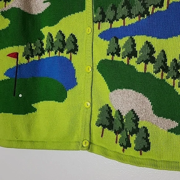 Vintage Classic Marisa Christina Green Golf Course Button Down Sweater Graphic - Picture 2 of 13